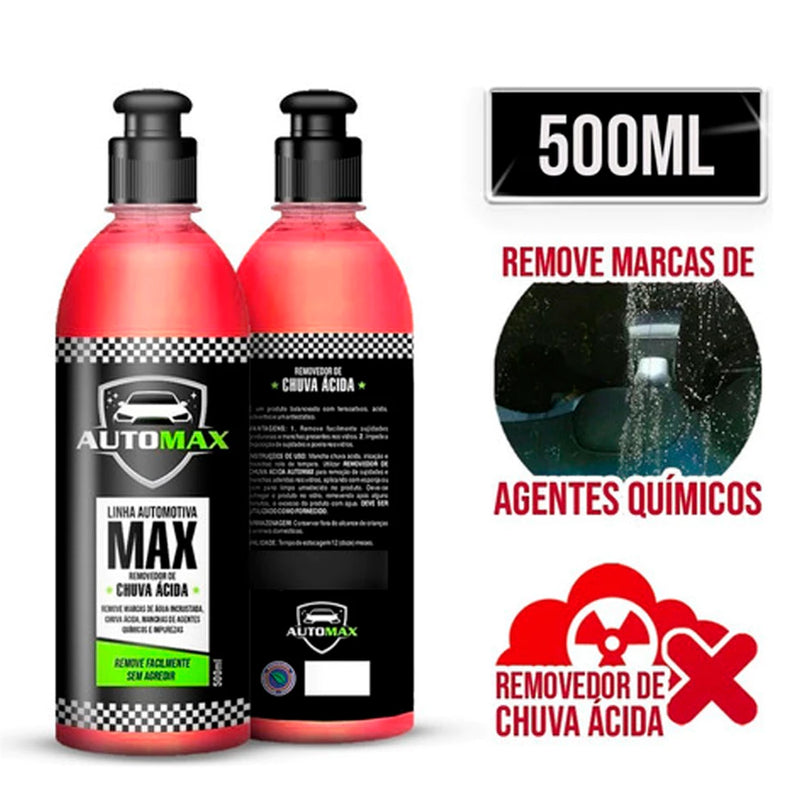 Removedor Chuva Ácida Tira Manchas Limpeza Parabrisa Automotivo Carro Automax 500ml Brilho Intenso
