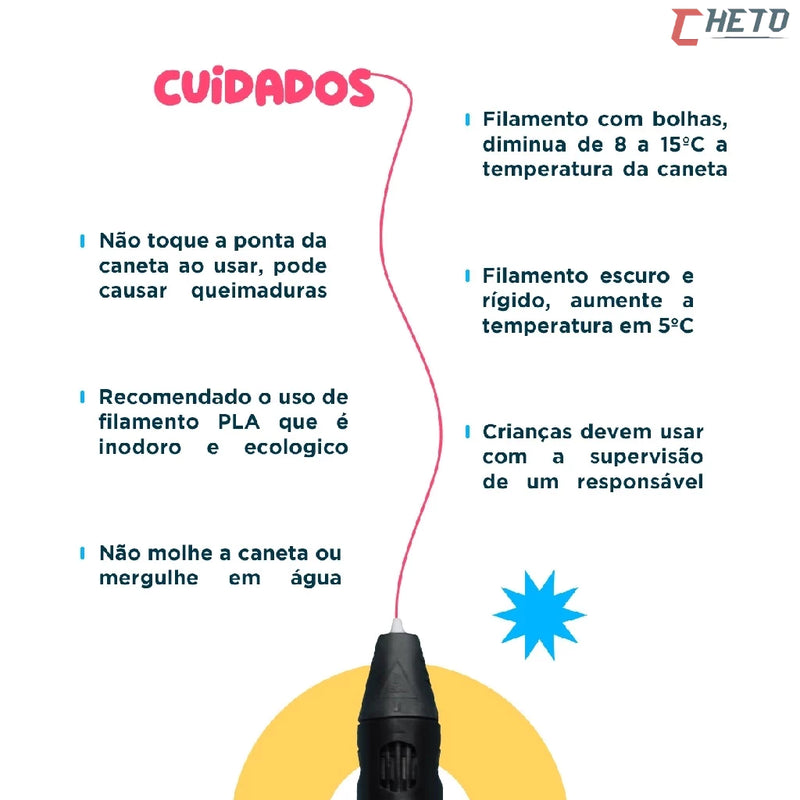 Caneta 3D Impressora Infantil e Adulto - Seguro para Crianças - FRETE GRÁTIS