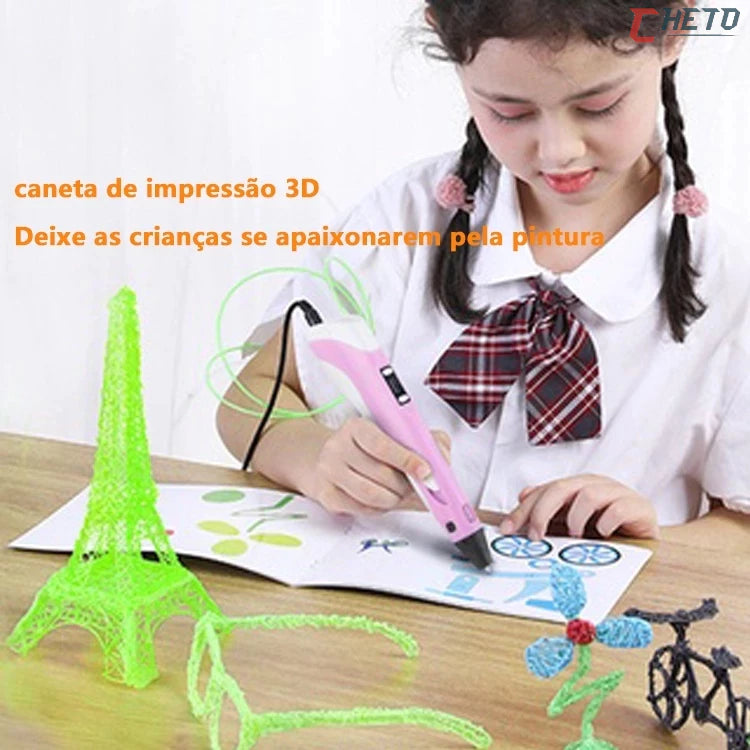 Caneta 3D Impressora Infantil e Adulto - Seguro para Crianças - FRETE GRÁTIS