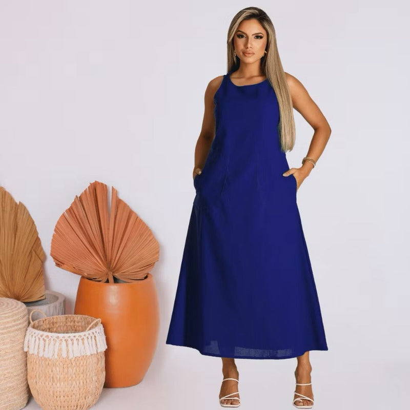 Vestido Linho Casual - Com bolso - FRETE GRÁTIS