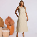 Vestido Linho Casual - Com bolso - FRETE GRÁTIS