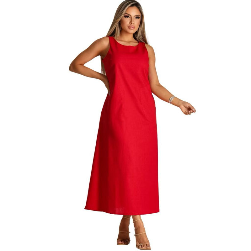 Vestido Linho Casual - Com bolso - FRETE GRÁTIS